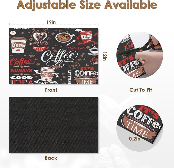 Arttown Coffee Mat for Countertops, Funny Abstract Cartoon Red Dish Drying Mat 2 Pcs for Kitchen Bar Accessories, Coffee Maker Espresso Machine Dish Rack Hide Stain Rubber Backed 12x19In