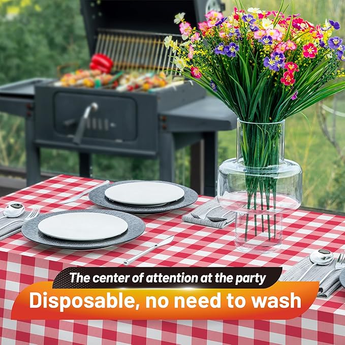 Plastic Table Cloth, 310 Ft X 54 In Disposable Tablecloth Red and White Checkered Tablecloth with Any Cut Sliding Cutters Premium PEVA Plastic Table Cloth Disposable for Picnic, Parties, Festivals