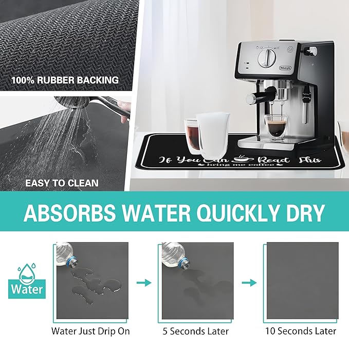 Coffee Bar Mat for Countertops 19inx12in,Absorbent Hide Stain Anti-Slip Cafe Bar Accessories Fit Under Coffee Machine Mat,Dish Drying mats for Kitchen Counter