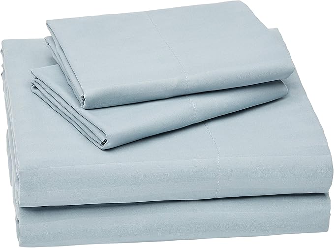 Amazon Basics Deluxe Breathable Wrinkle Resistant Brushed Microfiber Polyester Bed Sheets, 4-Piece, Full, Spa Blue Striped