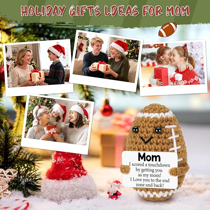 BiuNiuring Mini Funny Gifts for Mom from Daughter Son, Mothers Day Birthday Gift for Mom, Cute Positive Small Present Crochet Football Doll or Mommy Mother in Law Bonus Step Mothers