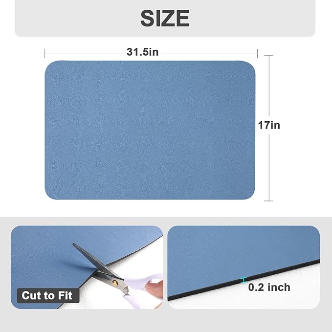 Ecotrim Absorbent Coffee Mat , Stain Hiding PU Leather Surface, Non-Slip Natural Rubber Backing, Quick Dry Mat for Espresso Machine, Kitchen Counter ,Blue | 17" x 31.5"