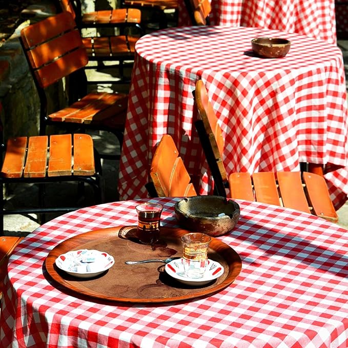 Plastic Table Cloth, 110 Ft X 54 In Disposable Tablecloth Red and White Checkered Tablecloth with Any Cut Sliding Cutters Premium PEVA Plastic Table Cloth Disposable for Picnic, Parties, Festivals
