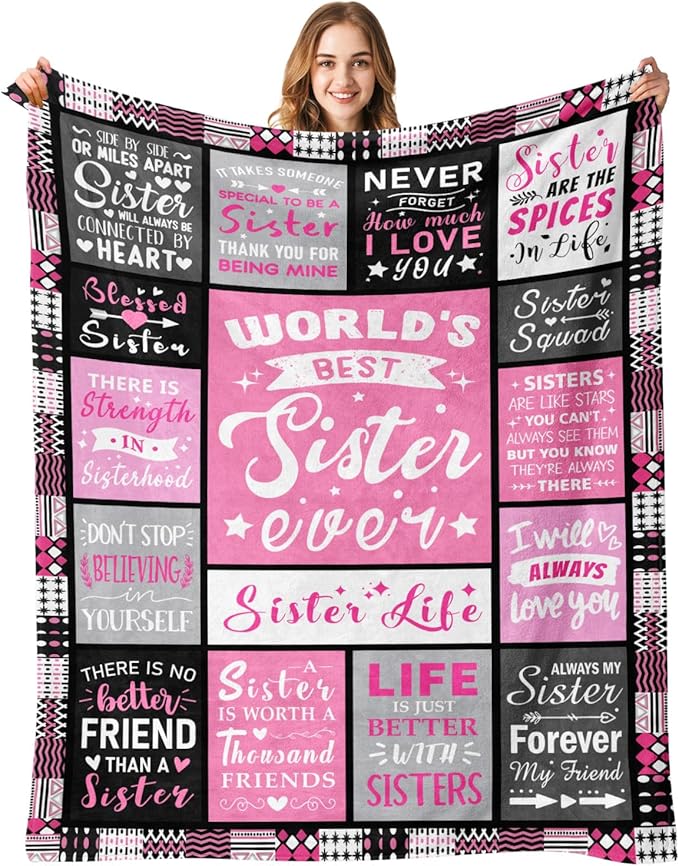 Sisters Mothers Day Birthday Gifts - World's Best Sister Ever Gifts from Sister - Christmas Valentines Day Birthday Graduation Present for Sis Adult - Sisters Life Blanket 60"x80"