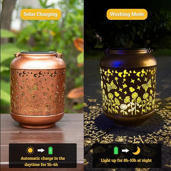 ANYTALK Solar Lanterns Outdoor Waterproof, Butterfly Gifts for Women, Solar Lights for Backyard Porch Patio Table Yard Balcony Lawn Pathway