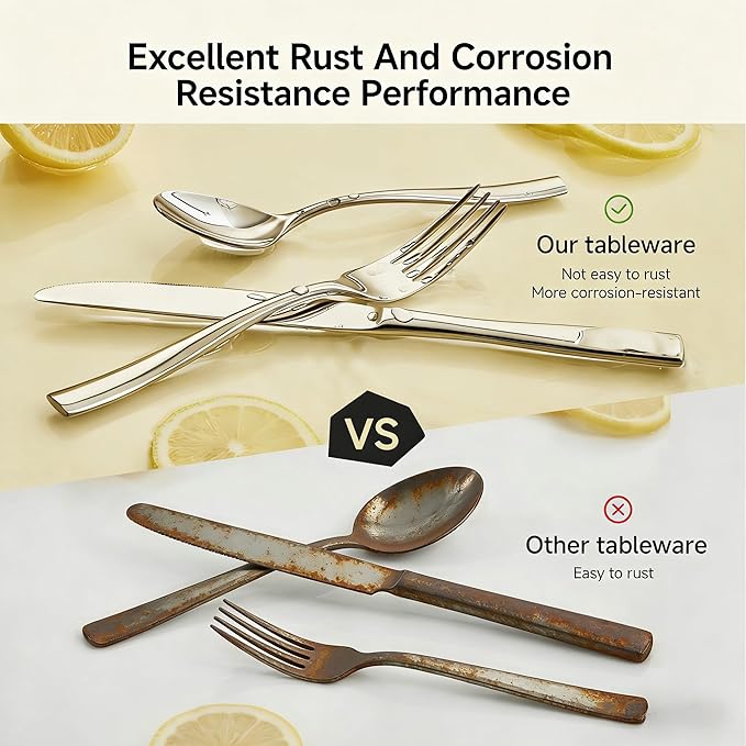 KINGSTONE Silverware Set for 6, 30-Piece Stainless Steel Flatware Set with Forks, Knives, Spoons, Dishwasher Safe Cutlery Set for Home, Wedding, Rust-proof