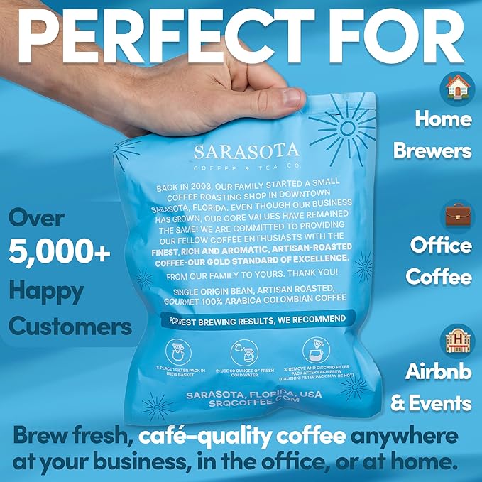 100% Colombian Coffee Packets, 2 oz, 40 Count, Dark Roast Low Acid Mold Free Ground Coffee, 3rd Party Tested, Premeasured for 10-12 Cup Drip Coffee Makers