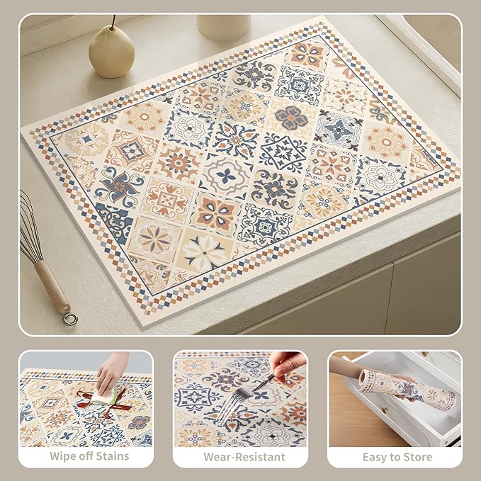 Bohemian Coffee Mat Super Absorbent Non-slip Dish Drying Mat for Housewarming Gifts Home Decor (Whimsical Boho A)