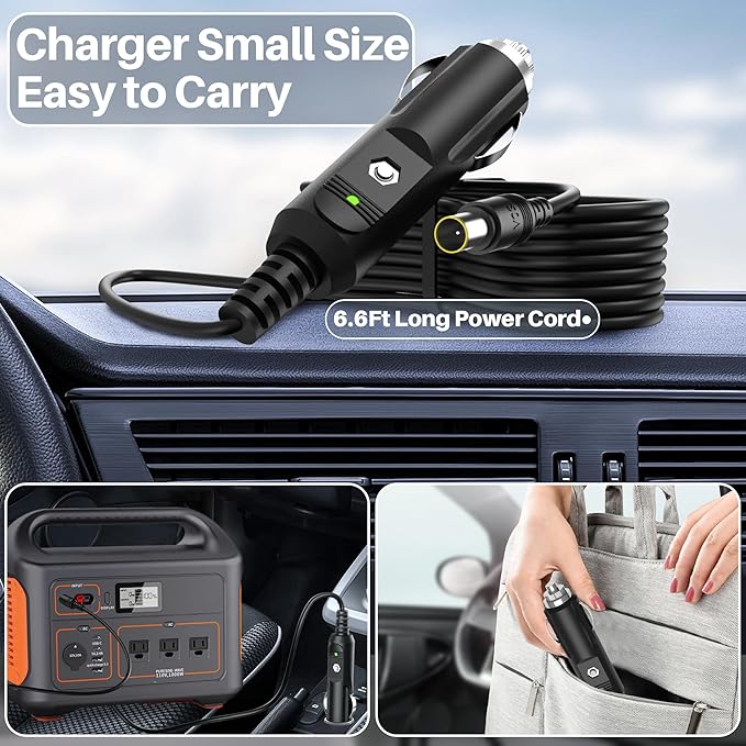 Charger for Jackery Portable Power Station Explorer 1000 300 500 880 550 290 240 160 E160 E240 E300 E500 E550 E880 E1000 Solar Panel Generator Explorer with 6.6 FT Charging Cord 12V-24V Car Charger