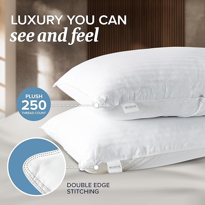 Beckham Hotel Collection Shredded Memory Foam Pillow 2-Pack Queen | Adjustable Fill Cooling Bed Pillows for Side, Back & Stomach Sleepers