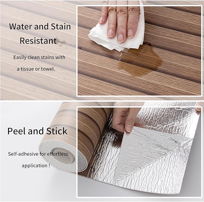 Haimin Wood Grain Slat Wall Panels Peel and Stick Faux Wood Thick Wallpaper 118"x15.75" Waterproof PET & IXPE Foam Paneling (Brown)