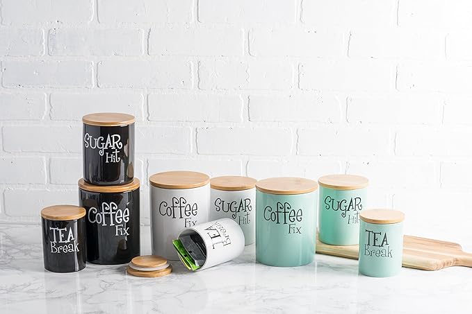 DII Kitchen Accessories Retro Collection, Ceramics, Canister Set, Black, 3 Piece