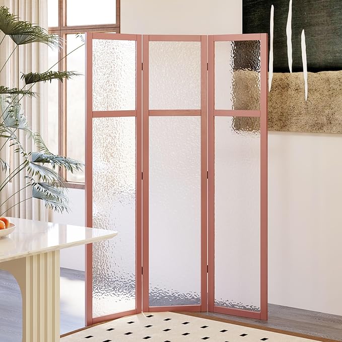 Acrylic Room Divider, 4-Panel Freestanding Partition Screen, Frosted Translucent Privacy Panel - Lightweight Modern Divider for Home Office Studio (Rose Gold, 4 Panels)