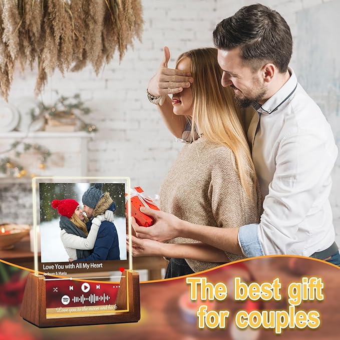 Personalized Valentines Day Couples Birthday Gifts For Boyfriend Girlfriend Him Her, Custom Spotify Plaque Light Up Picture Frame, Customized Anniversary Birthday Gifts For Women Men Husband Wife