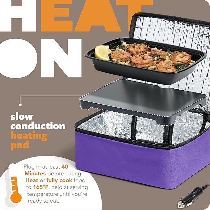 HOTLOGIC Mini Heated Lunch Box - Portable Electric Food Warmer for Men and Women - Great for Work, Office, and Construction - Cook, Reheat, and Eat on the Go - 12V - Purple