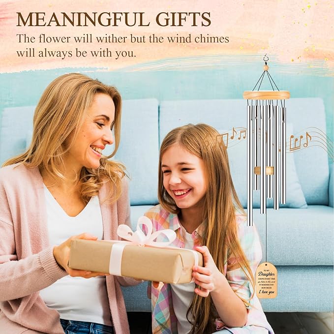 Daughter Gifts for Mothers Day, Daughter Birthday Gifts from Mom, to My Daughters Wind Chimes from Mother Father, 25.5Inch