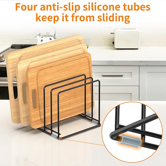 Cutting Board Organizer, Kitchen Cabinet Organizer, Divided Rack with 5 Slots for Baking Trays, Cutting Boards - Cookie sheet Organizer Inside Cabinet, Baking Sheets Holder (large)