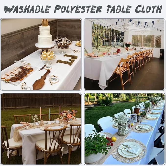 12 Pack White Table Cloth Rectangle Table Cloths for 6 Foot Rectangle Tables 60 X 102 Inch Washable Polyester Table Covers, Reusable & Wrinkle Resistant for Weddings, Parties, Events, and Everyday Use