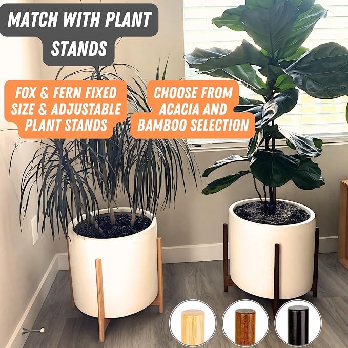 Fox & Fern Large Indoor Planter, Modern Large Plant Pot for Indoor or Outdoor, UV and Frost Resistant - 14.6 Inch, Matte White Flower Pot with Drainage Plug, Lightweight