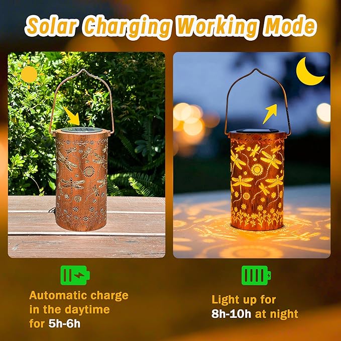 ANYTALK Dragonfly Flower Solar Lanterns Outdoor Waterproof, Birthday Gifts for Women Mom Grandma, Hanging Solar Lights for Yard, Patio, Porch, Garden Decor, Christmas Gifts for Her/Him