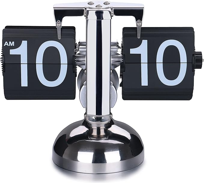WoneNice Desk Clock, Retro Digital Flip Down Clock - Battery Operated with Internal Gear Mechanism for Office, Bedroom, Kitchen, School, Hotel, and Café Décor - Black