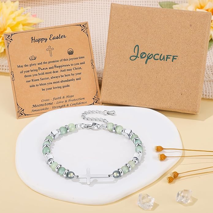 JoycuFF 𝗚𝗶𝗳𝘁𝘀 𝗳𝗼𝗿 𝗪𝗼𝗺𝗲𝗻 𝗠𝗼𝗼𝗻𝘀𝘁𝗼𝗻𝗲 𝗕𝗿𝗮𝗰𝗲𝗹𝗲𝘁 Amazonite Colorful Imperial Jasper Stainless Steel Beads Bracelets, Mothers Day Birthday Christmas Valentines Graduation Gifts