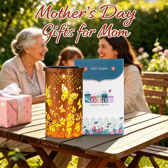 Mothers Day Gifts, 4 Pack Butterfly Birthday Gifts for Women Mom Grandma Solar Lanterns Outdoor Waterproof Garden Decor Hanging LED Decorative Light for Patio Yard Lawn Gardening Gifts