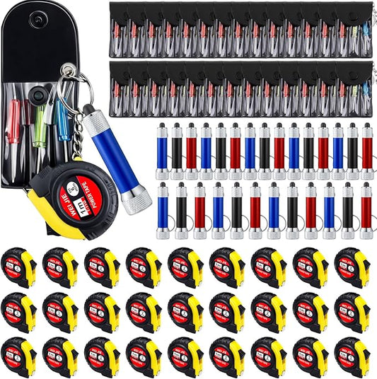 Jutom 63 Pcs Mini Tape Measure Keychain Screwdriver LED Light Keychain Bulk Men Adult Tool Party Gifts Prize for Man Father's Day Housewarming Gifts Adult Useful Tool Favors (Blue,Black,Red)