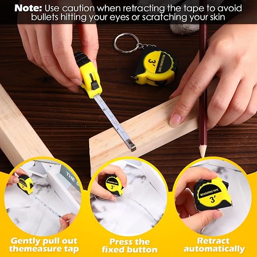 Kanayu 100 Pcs Mini Tape Measure Keychains 3 ft Small Retractable Measuring Tape Bulk with Lock Steel Easy Read Pocket for Birthday Party Favors Daily Use (Yellow)