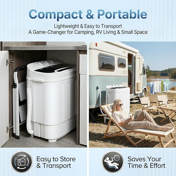 SUPER DEAL Compact Mini Twin Tub Washing Machine 13lbs Capacity Portable Washer Wash and Spin Cycle Combo, Built-in Gravity Drain for Camping, Apartments, Dorms, College, RV’s and Small Spaces