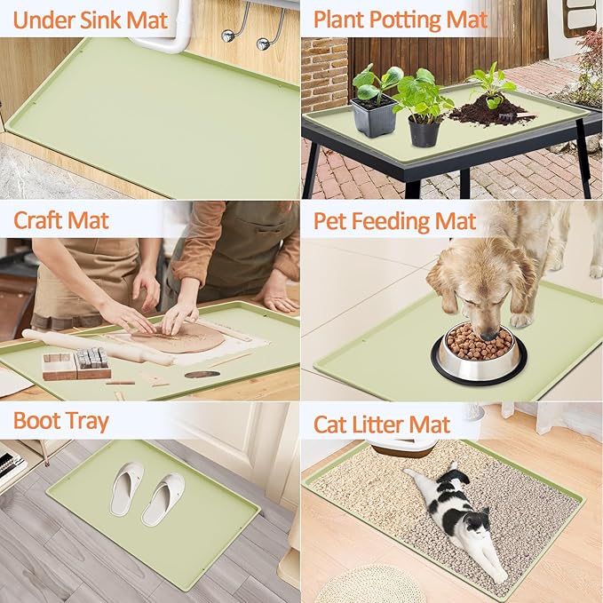 Silicone Coffee Maker Mat with Lip, 19.7'' x 15'' Heavy Duty Coffee Maker Mat for Countertops, Coffee Tray Fit Under Coffee Machine Appliance Automatic Machines Espresso Accessory, Sage Green