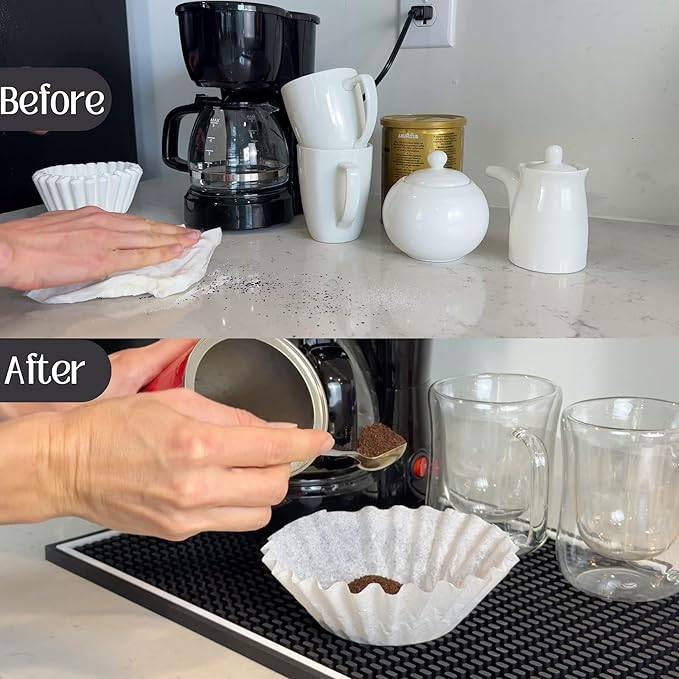 Coffee Bar Mat for Countertop White Frame 18x12 in, Silicone Espresso Machine Mat, Non-Slip Coffee Maker Pad, Housewarming Gift, Barista Accessories, Modern Kitchen Decor