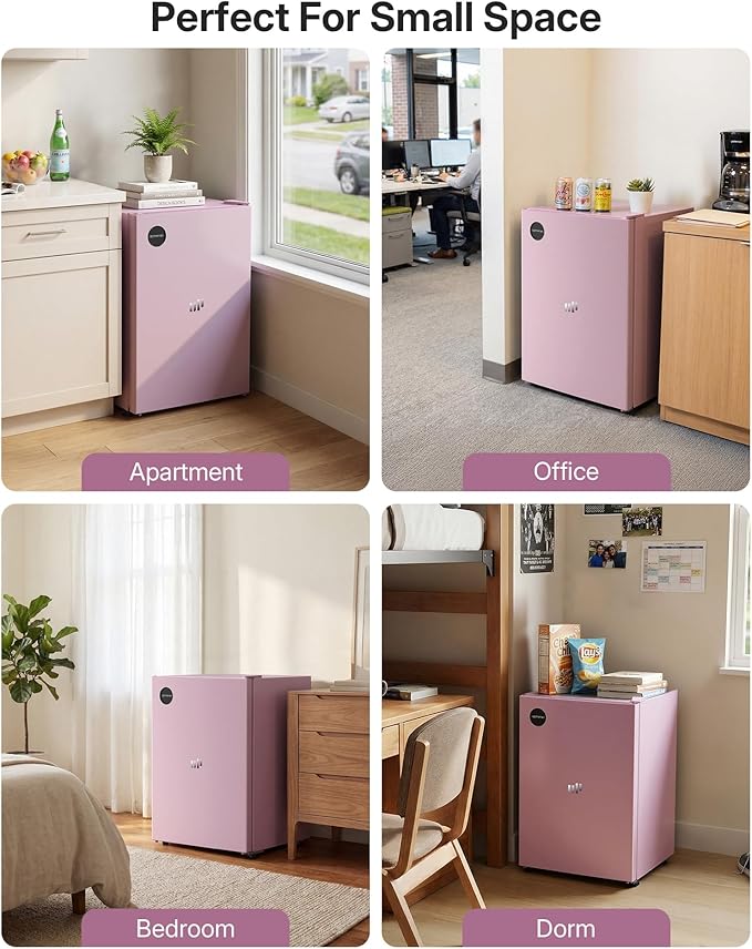 Upstreman 2.5 Cu.Ft All-Refrigerator Mini Fridge, Single Door Small Refrigerator, Dorm Fridge with 7 Adjustable Thermostat, Compact Refrigerator for Office, Bedroom or Dorm, Pink-CR26