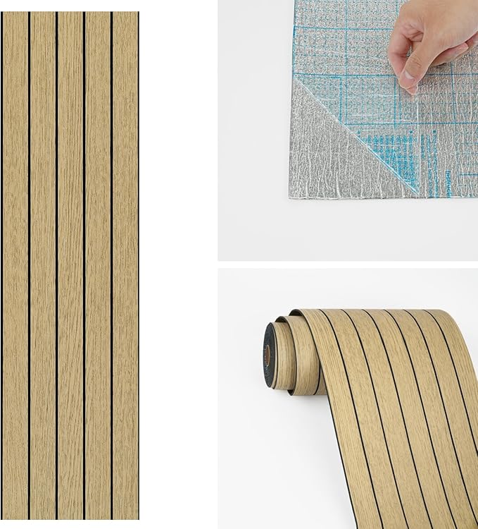 Wallercity 3D Wood Brown Wall Panels Peel and Stick Faux Wood Slat Decorative Wall Panels for Ceiling Self Adhesive Woodgrain Soundproof Foam Walls Paneling for Bedroom Counter Door Decor 11.7"x118"