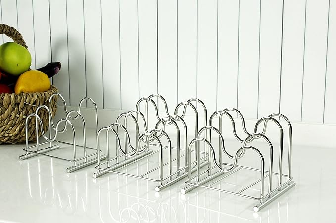 LENITH 304 Stainless Steel Wire Cutting Board Holder, Cutting Board Rack Organizer Kitchen with 2 Sectional
