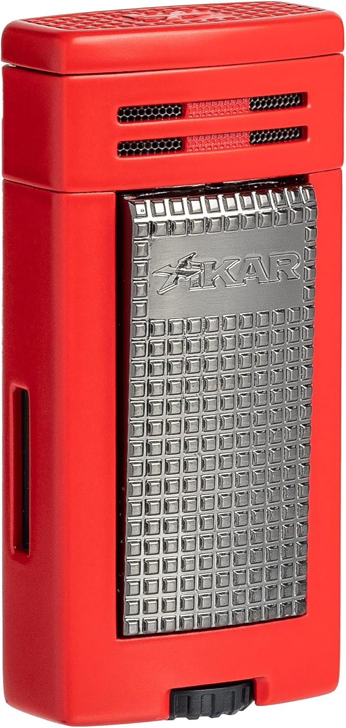 XIKAR® Ion Double-Jet Flame Cigar Lighter. with Textured Trigger Button and a Safety Mechanism. (Red)