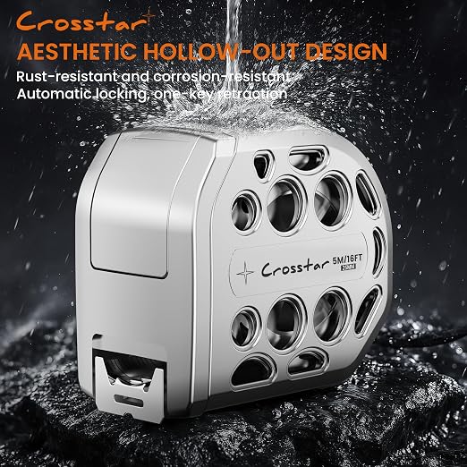 Crosstar 16FT Magnetic Self-Locking Stainless Steel Tape Measure, Double-Sided Scale, Waterproof & Rustproof Retractable Measuring Tape with Hollow Design for Home, Industrial, Woodworking