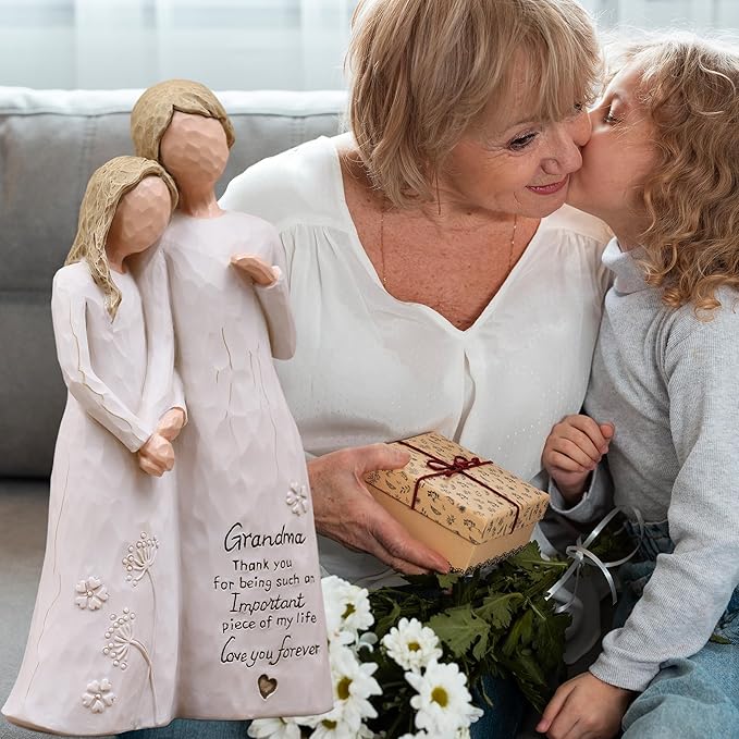Grandma Birthday Gifts from Granddaughter, Great Grandma Gifts for Birthday Christmas Mothers Day, Grandmother Granddaughter Embrace Hand-Painted Resin Figurine