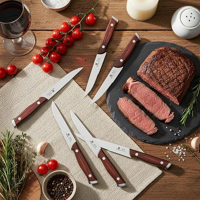 imarku Steak Knives Set of 6, 9-Inch Serrated Steak Knife Set, Japanese High Carbon Stainless Steel, Razor-Sharp Blades with Gift Box