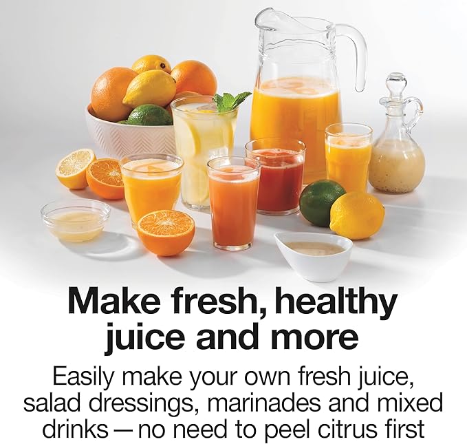Proctor Silex Electric Citrus Juicer Machine, Large 34 oz. Pitcher, Pressure Activated, 2 Reamers for Big and Small Fruit, Pulp Control, for Orange, Lemon, fruit Juice, White,Green (66340) (Pack of 2)
