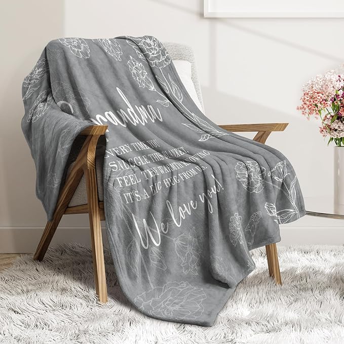 Mothers Day Grandma Gifts, Birthday Gifts for Grandma from Grandkids, to My Grandmother Soft Throw Blanket 60" x 80", Grey
