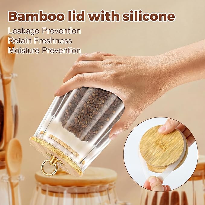 holoith Sugar Jar with Lid and Spoon,24oz Large Glass Spice Jars for Coffee Bar Decor Accessories Food Storage Containers Home Essentials