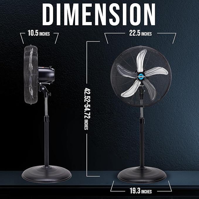 Tornado 20 Inch High Velocity Pedestal Fan, Oscillating Industrial Metal Stand Fan, 3 Speeds, 5000 CFM, 1/6 HP Motor, UL Listed, 6.6 Ft Cord for Commercial, Garage & Workshop