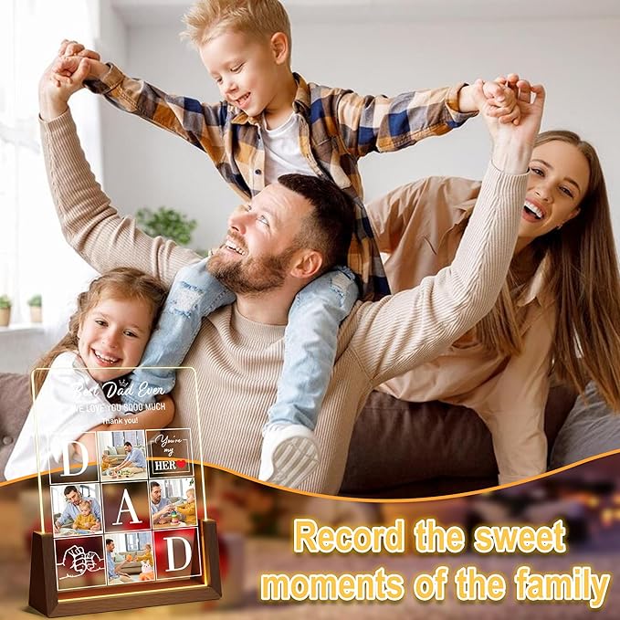 Personalized Dad Gifts For Fathers Day, Custom Fathers Day Birthday Christmas Gifts From Daughter Son Wife Kids, Acrylic Light Up Picture Frame Plaque With Photo Name, Customized Best Dad Ever Gift