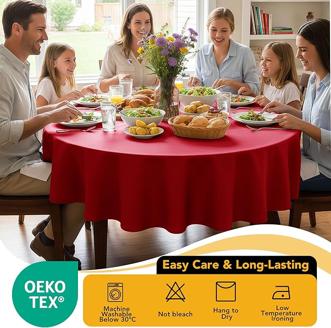10-Pack Red Round Tablecloths, 84 Inches, Stain-Resistant Polyester for 3-5 Ft Round Tables - Washable Table Covers for Weddings, Banquets, Birthday Parties, Events