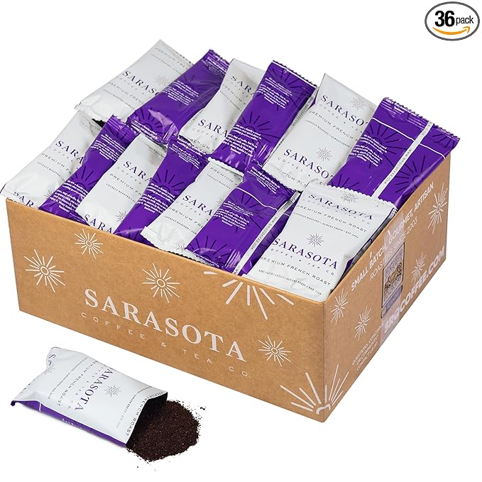 Coffee Packets – 2oz Dark Roast Coffee Packs, European French Roast Ground, Pre-Measured Single-Pot Brew Bags for 12 Cup Makers (36 Count)