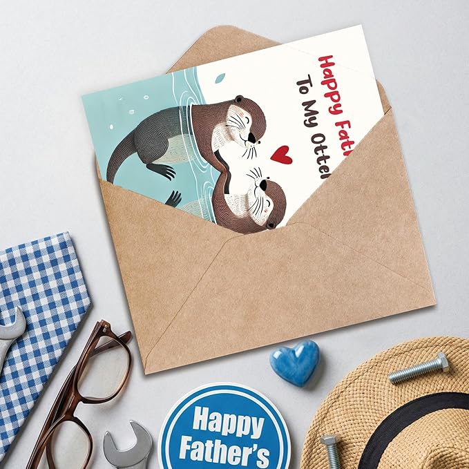 Otter Fathers Day Card Gifts for Husband Boyfriend from Wife Girlfriend, Personalized Double-Sided, Minimalist Premium Design, Perfect Father's Day Decoration Ideas