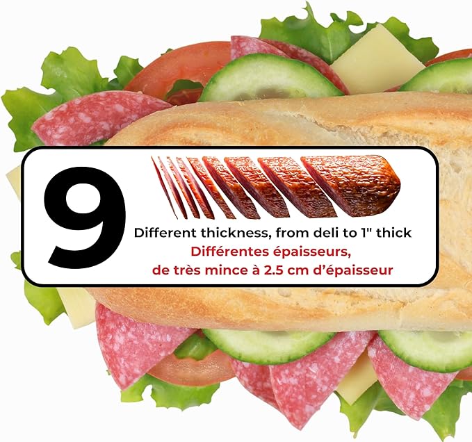 Starfrit Deli Slicer - Slices Meat, Cheese, Bread - 6.5" Stainless Steel Blade - Adjustable Thickness Knob - Nestable for Easy Storage | 2-in-1 Fruit and Vegetable with Bonus Peeler