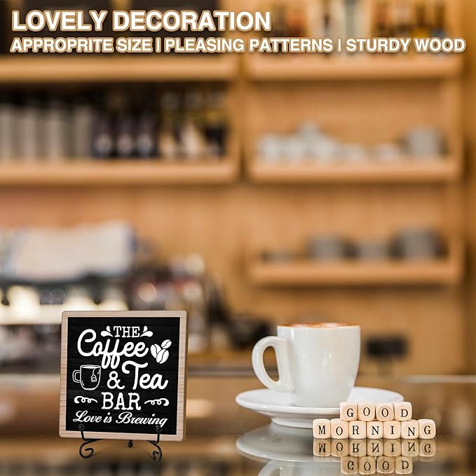 Coffee & Tea Bar Decor Signs & Table Decor, Tea Station Accessories, Themed Gifts - Wooden Desk Decor (H26)