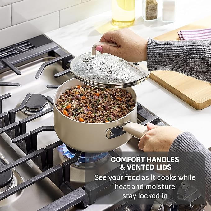 T-Fal Signature Nonstick 8” & 10” Frying Pan Skillet Set, Dishwasher Safe, Oven Safe to 350°F, Pots and Pans Set, Non Stick Chef- Pan, Cream